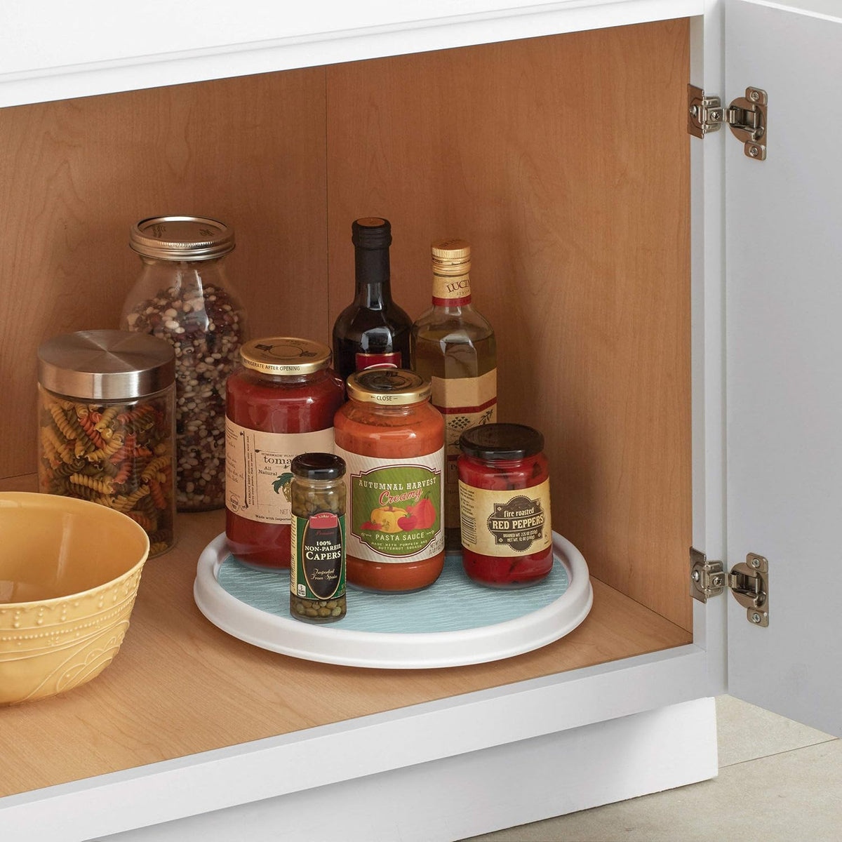 Basics Non-Skid Pantry Cabinet Lazy Susan Turntable, 12-Inch, White/Gray, 1 Count (Pack of 1)