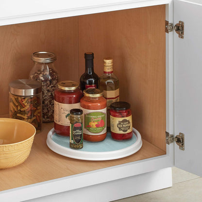 Basics Non-Skid Pantry Cabinet Lazy Susan Turntable, 12-Inch, White/Gray, 1 Count (Pack of 1)