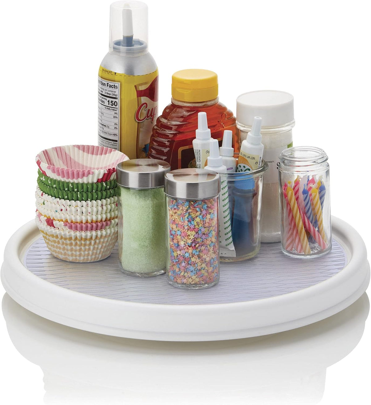 Basics Non-Skid Pantry Cabinet Lazy Susan Turntable, 12-Inch, White/Gray, 1 Count (Pack of 1)