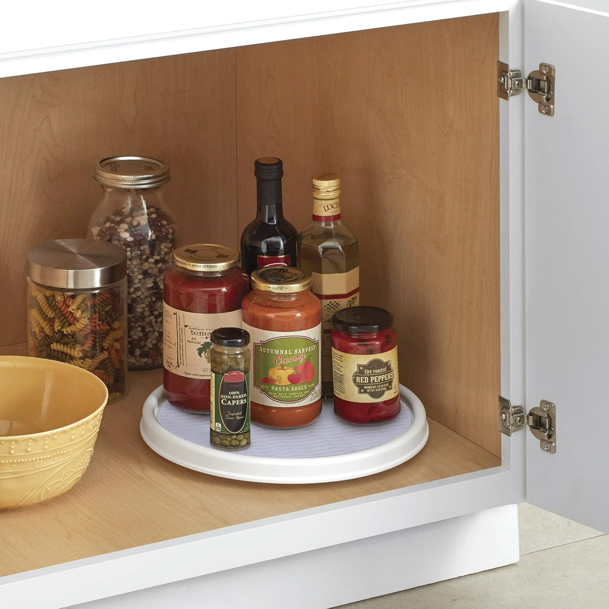 Basics Non-Skid Pantry Cabinet Lazy Susan Turntable, 12-Inch, White/Gray, 1 Count (Pack of 1)