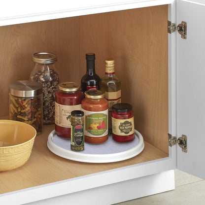 Basics Non-Skid Pantry Cabinet Lazy Susan Turntable, 12-Inch, White/Gray, 1 Count (Pack of 1)