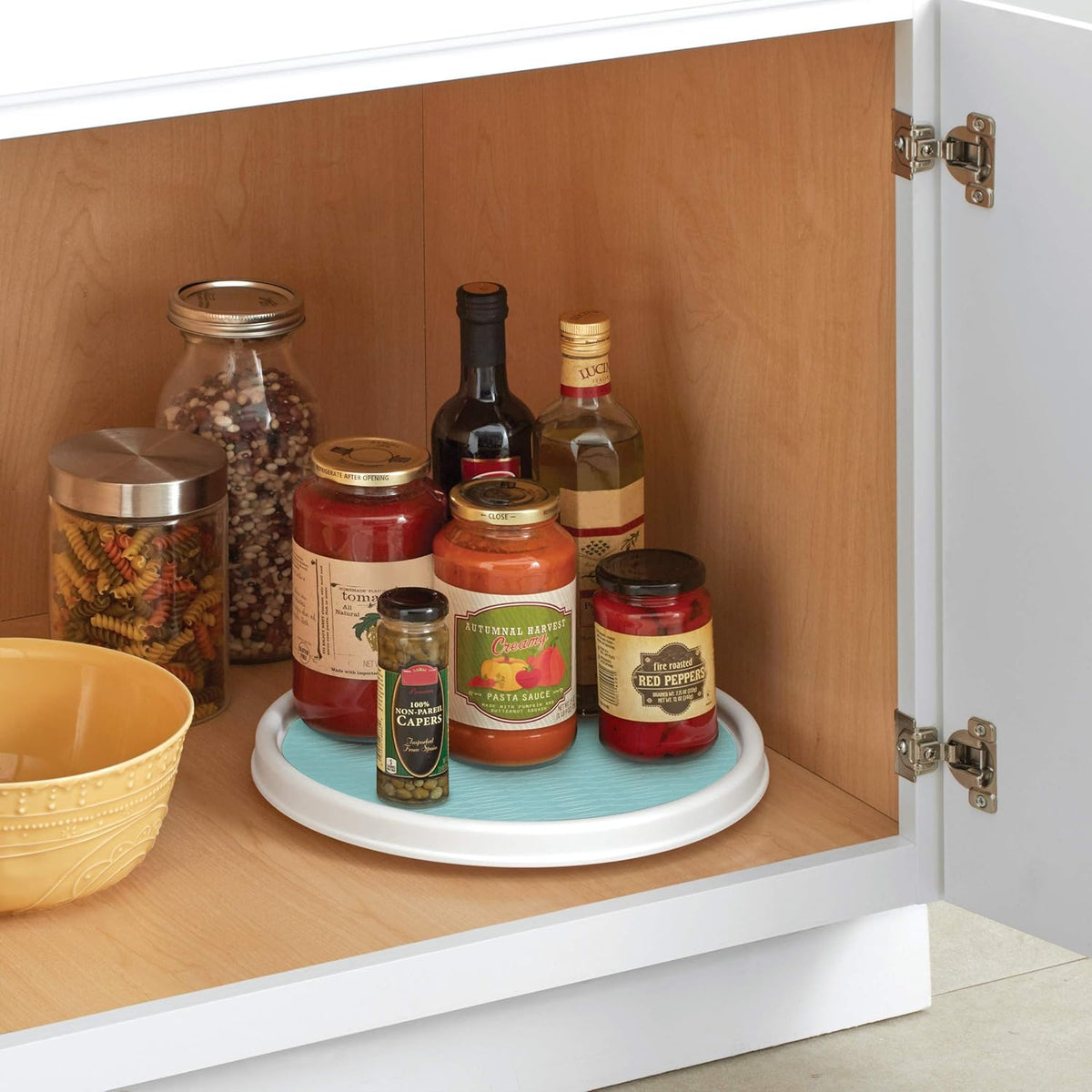 Basics Non-Skid Pantry Cabinet Lazy Susan Turntable, 12-Inch, White/Gray, 1 Count (Pack of 1)