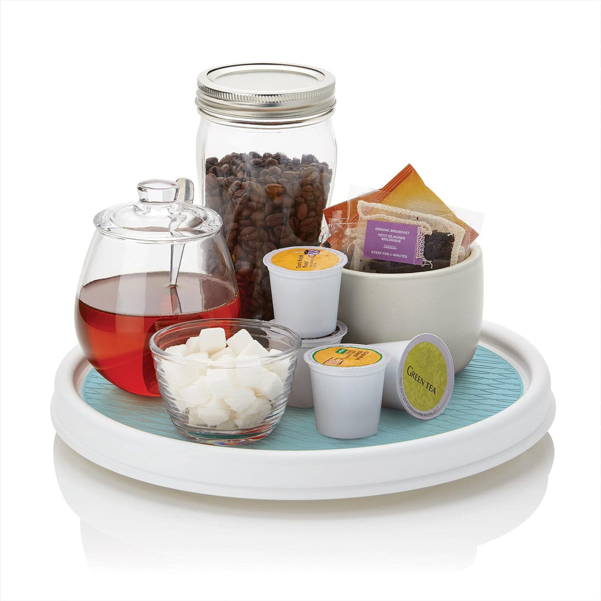 Basics Non-Skid Pantry Cabinet Lazy Susan Turntable, 12-Inch, White/Gray, 1 Count (Pack of 1)