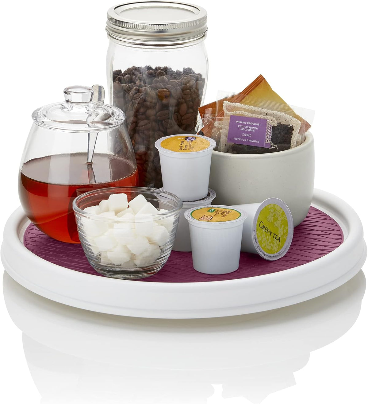 Basics Non-Skid Pantry Cabinet Lazy Susan Turntable, 12-Inch, White/Gray, 1 Count (Pack of 1)