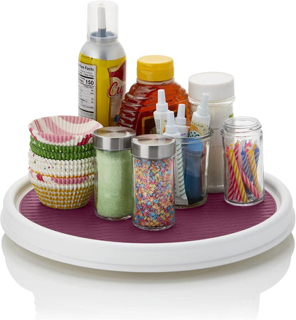 Basics Non-Skid Pantry Cabinet Lazy Susan Turntable, 12-Inch, White/Gray, 1 Count (Pack of 1)