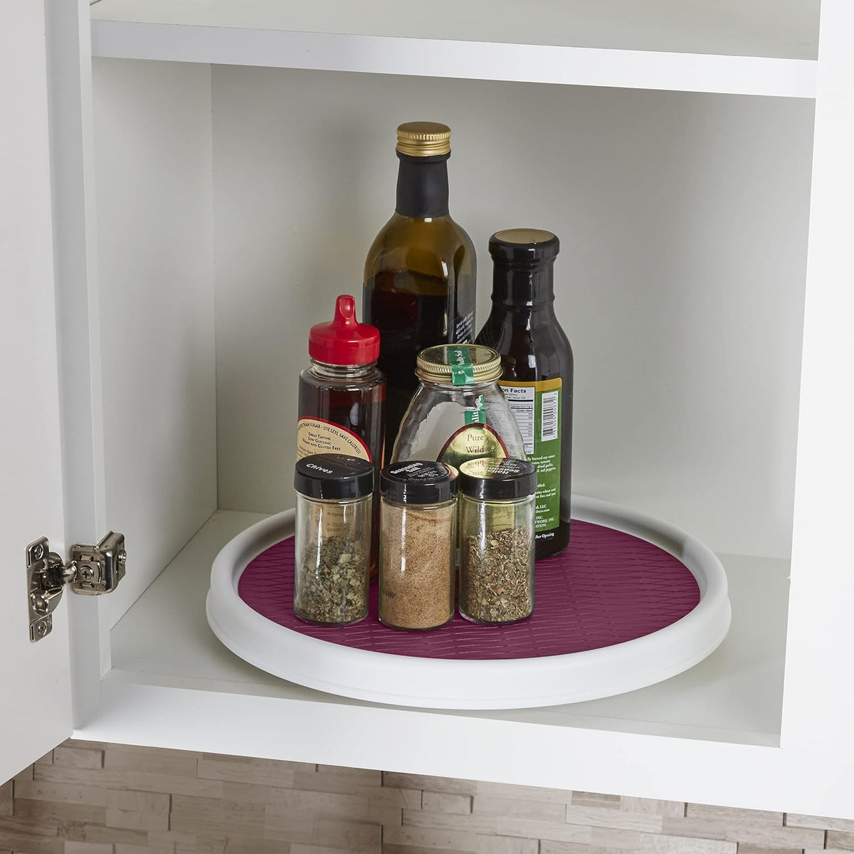 Basics Non-Skid Pantry Cabinet Lazy Susan Turntable, 12-Inch, White/Gray, 1 Count (Pack of 1)