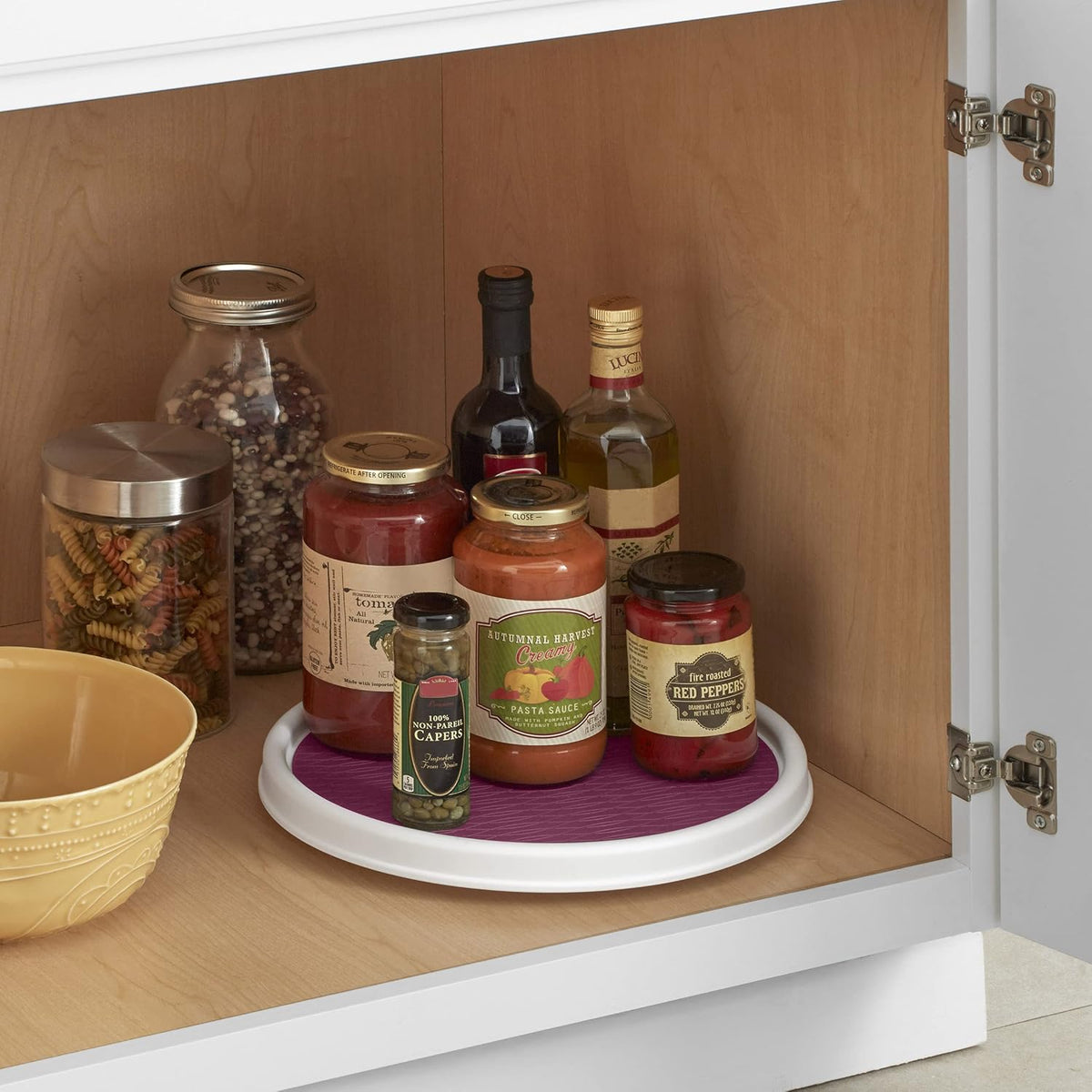 Basics Non-Skid Pantry Cabinet Lazy Susan Turntable, 12-Inch, White/Gray, 1 Count (Pack of 1)