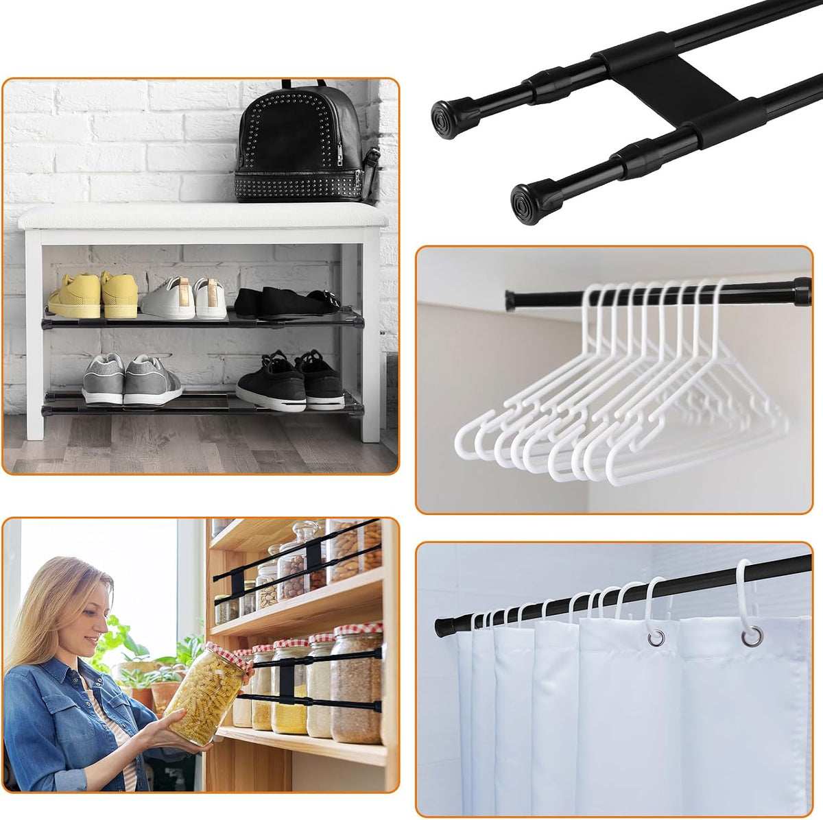 2 Sets Rv Refrigerator Bars Adjustable Rods, 11.8-19.7 Inch, White