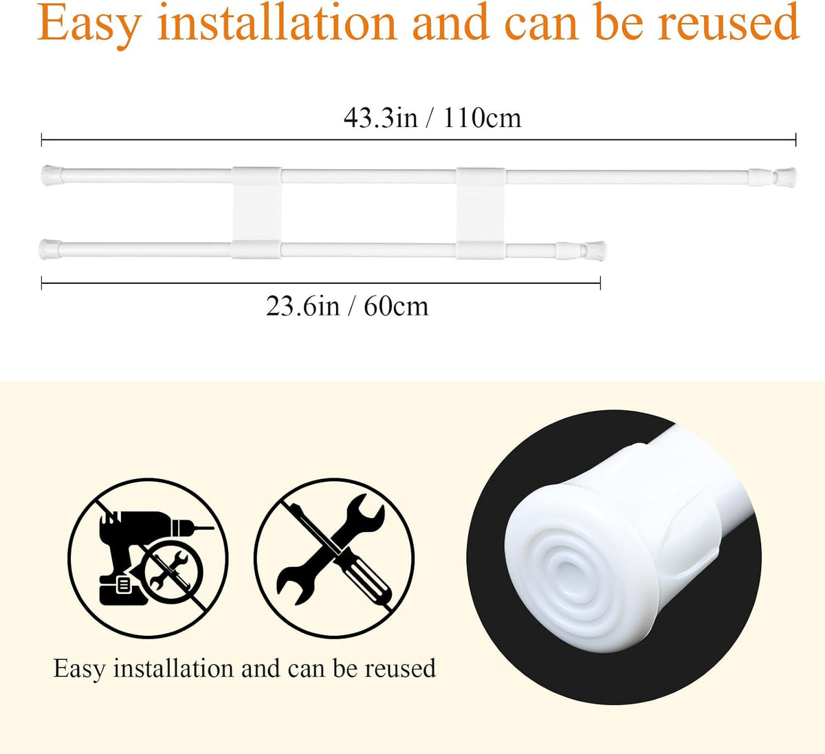 2 Sets Rv Refrigerator Bars Adjustable Rods, 11.8-19.7 Inch, White