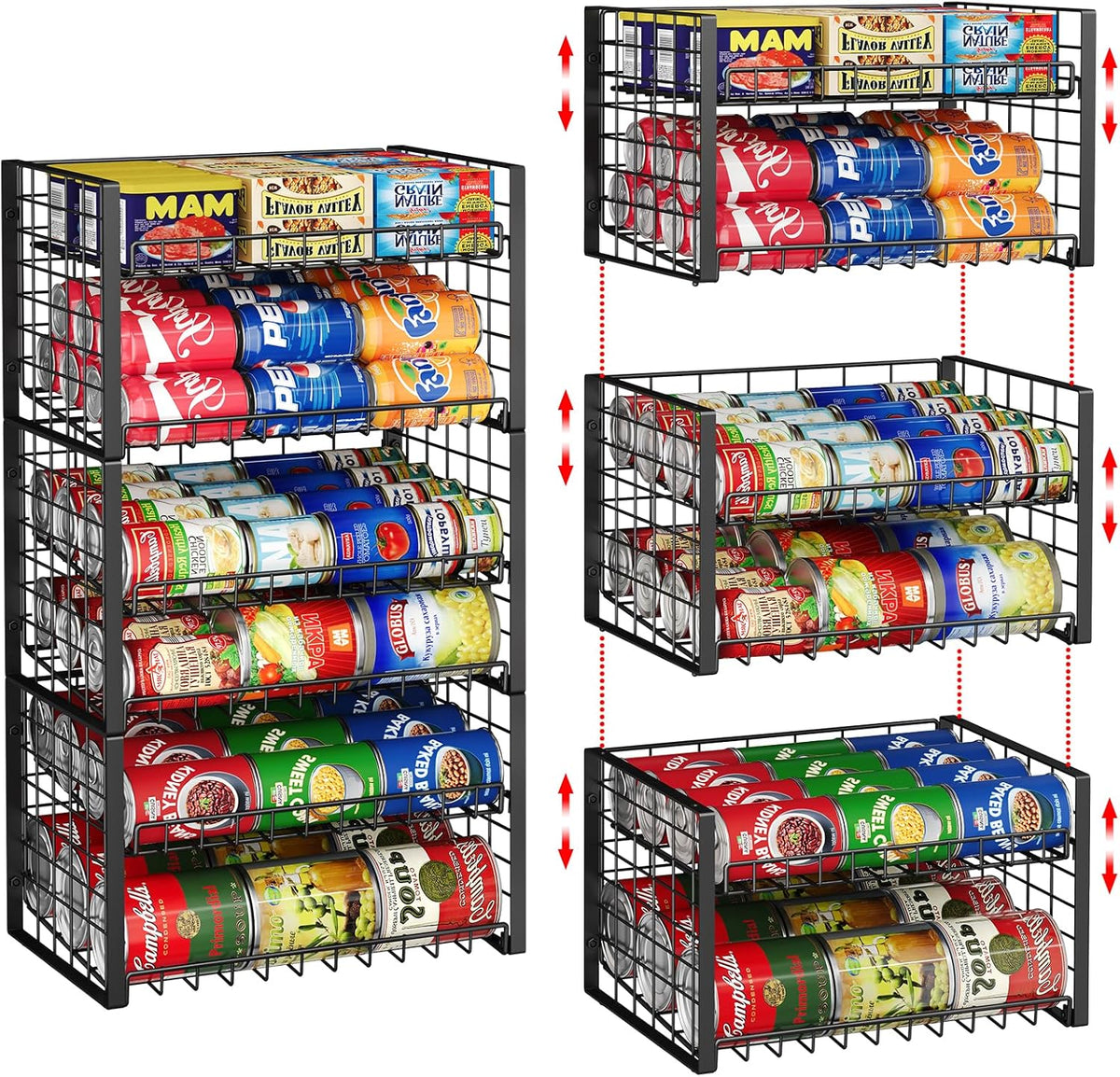 Stackable Can Rack Organizer, Adjustable Can Holder for Pantry