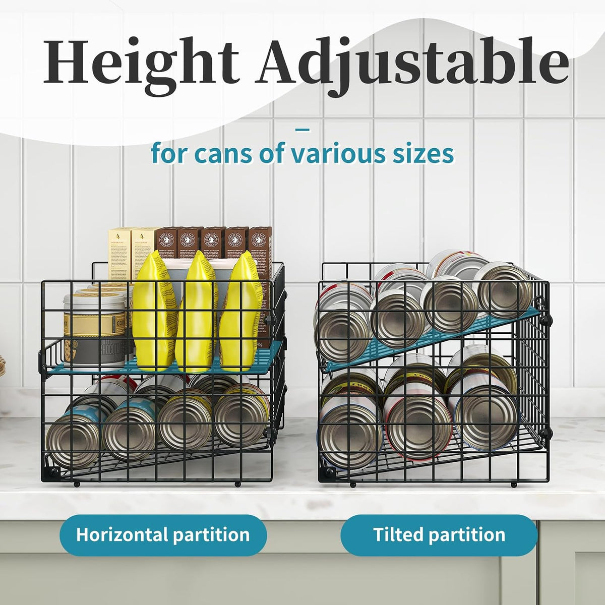 Stackable Can Rack Organizer, Adjustable Can Holder for Pantry