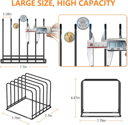 Kitchen Cabinet Organizer, Steel Cookware Holder, Divided Holder with 5 Slots for Skillets Baking Tray and Chopping Board Rack - Baking Pan Holder Storage