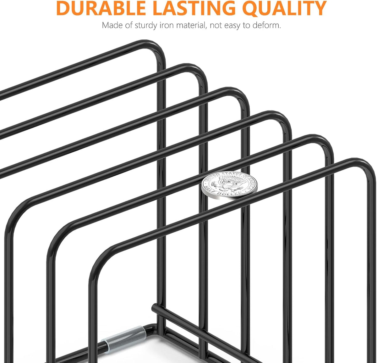 Kitchen Cabinet Organizer, Steel Cookware Holder, Divided Holder with 5 Slots for Skillets Baking Tray and Chopping Board Rack - Baking Pan Holder Storage