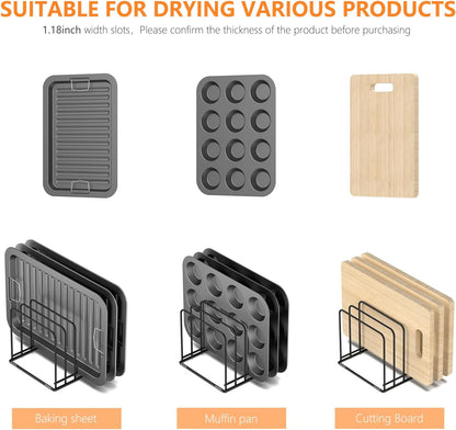 Kitchen Cabinet Organizer, Steel Cookware Holder, Divided Holder with 5 Slots for Skillets Baking Tray and Chopping Board Rack - Baking Pan Holder Storage