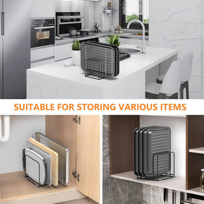 Kitchen Cabinet Organizer, Steel Cookware Holder, Divided Holder with 5 Slots for Skillets Baking Tray and Chopping Board Rack - Baking Pan Holder Storage