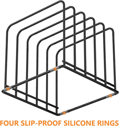 Kitchen Cabinet Organizer, Steel Cookware Holder, Divided Holder with 5 Slots for Skillets Baking Tray and Chopping Board Rack - Baking Pan Holder Storage