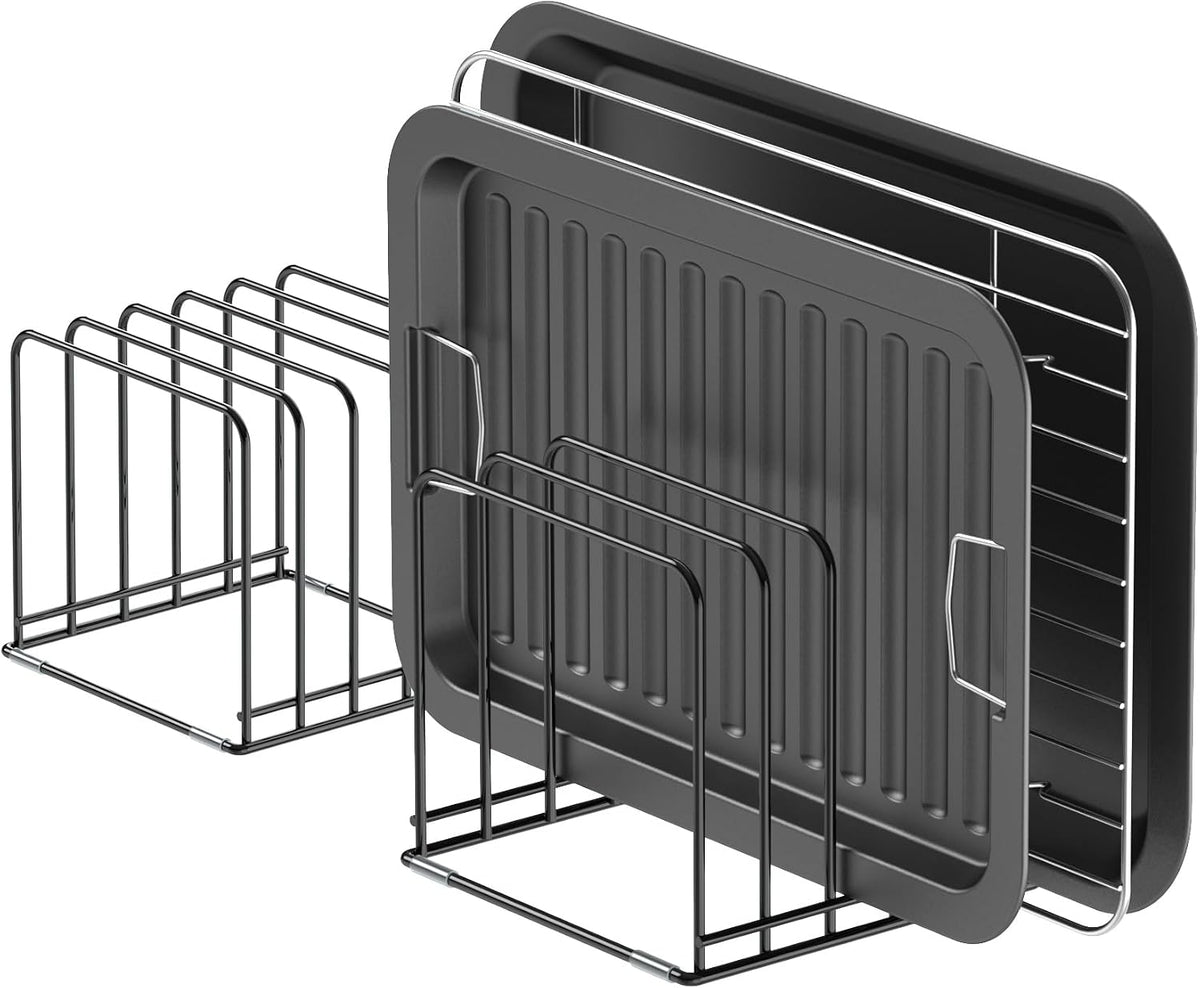 Kitchen Cabinet Organizer, Steel Cookware Holder, Divided Holder with 5 Slots for Skillets Baking Tray and Chopping Board Rack - Baking Pan Holder Storage
