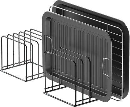 Kitchen Cabinet Organizer, Steel Cookware Holder, Divided Holder with 5 Slots for Skillets Baking Tray and Chopping Board Rack - Baking Pan Holder Storage