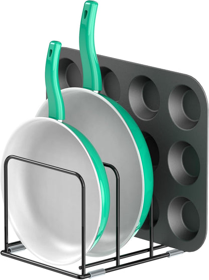 Kitchen Cabinet Organizer, Steel Cookware Holder, Divided Holder with 5 Slots for Skillets Baking Tray and Chopping Board Rack - Baking Pan Holder Storage