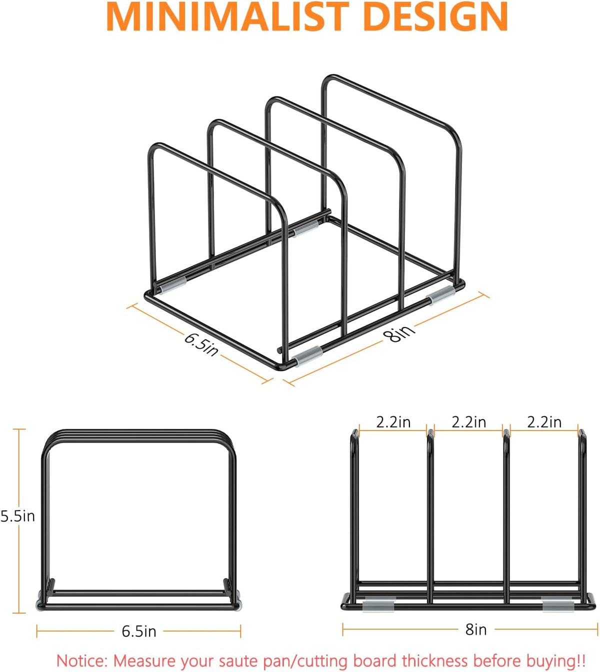 Kitchen Cabinet Organizer, Steel Cookware Holder, Divided Holder with 5 Slots for Skillets Baking Tray and Chopping Board Rack - Baking Pan Holder Storage