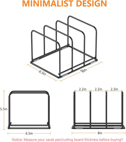 Kitchen Cabinet Organizer, Steel Cookware Holder, Divided Holder with 5 Slots for Skillets Baking Tray and Chopping Board Rack - Baking Pan Holder Storage