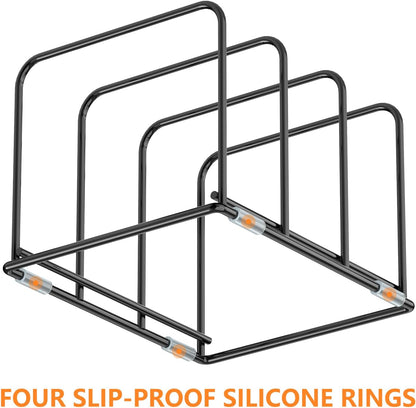 Kitchen Cabinet Organizer, Steel Cookware Holder, Divided Holder with 5 Slots for Skillets Baking Tray and Chopping Board Rack - Baking Pan Holder Storage