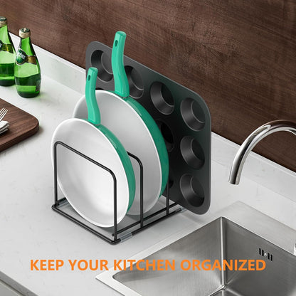 Kitchen Cabinet Organizer, Steel Cookware Holder, Divided Holder with 5 Slots for Skillets Baking Tray and Chopping Board Rack - Baking Pan Holder Storage