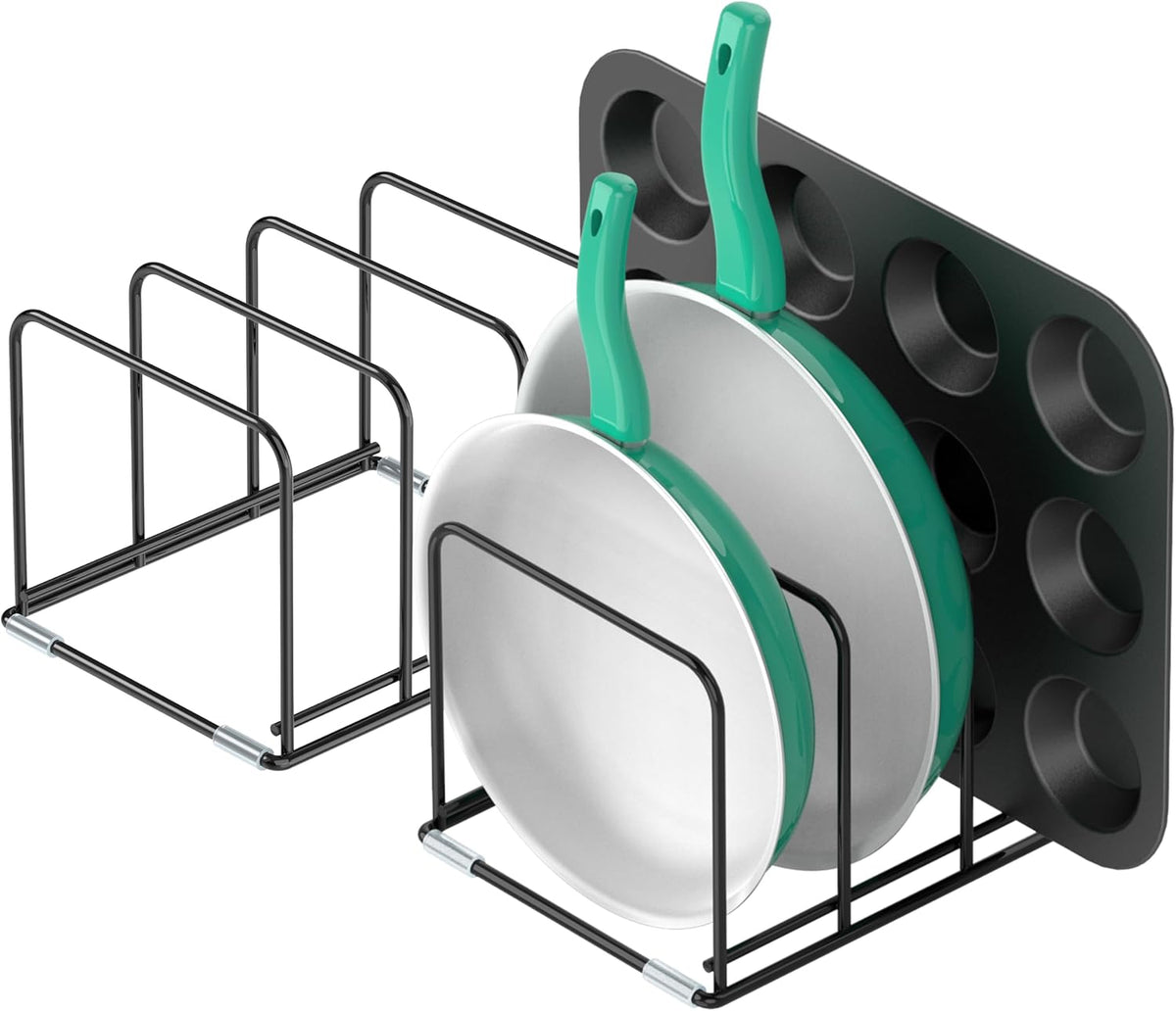 Kitchen Cabinet Organizer, Steel Cookware Holder, Divided Holder with 5 Slots for Skillets Baking Tray and Chopping Board Rack - Baking Pan Holder Storage
