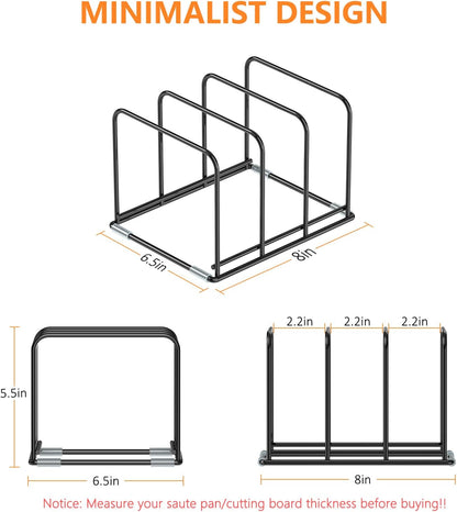 Kitchen Cabinet Organizer, Steel Cookware Holder, Divided Holder with 5 Slots for Skillets Baking Tray and Chopping Board Rack - Baking Pan Holder Storage