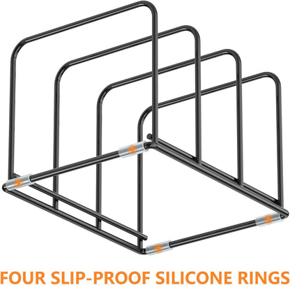 Kitchen Cabinet Organizer, Steel Cookware Holder, Divided Holder with 5 Slots for Skillets Baking Tray and Chopping Board Rack - Baking Pan Holder Storage