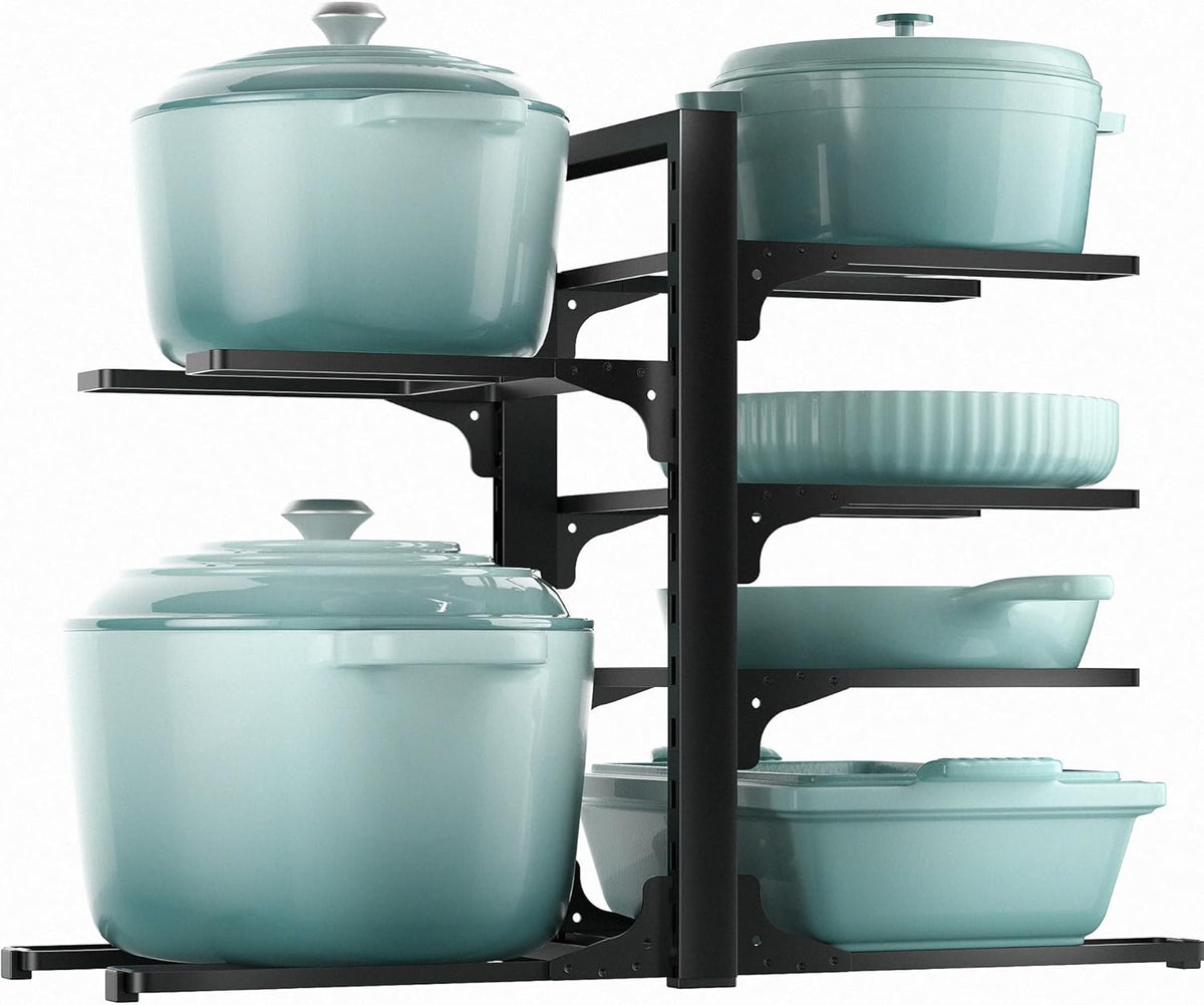Pots and Pans Organizer Under Cabinet 15.8", 8-Tier Adjustable Black