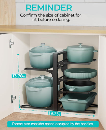 Pots and Pans Organizer Under Cabinet 15.8", 8-Tier Adjustable Black