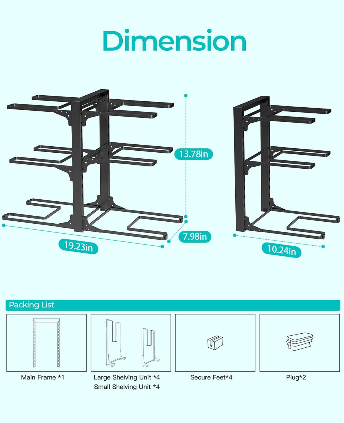 Pots and Pans Organizer Under Cabinet 15.8", 8-Tier Adjustable Black