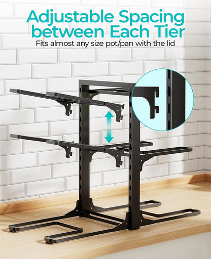 Pots and Pans Organizer Under Cabinet 15.8", 8-Tier Adjustable Black