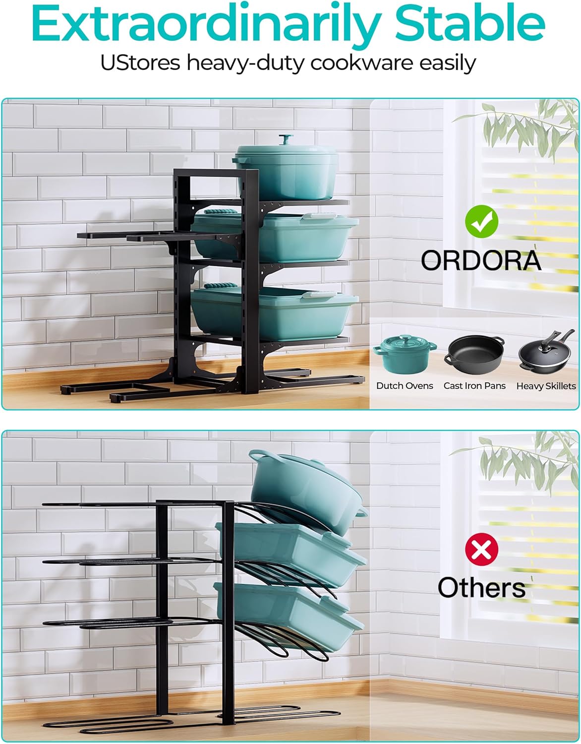 Pots and Pans Organizer Under Cabinet 15.8", 8-Tier Adjustable Black