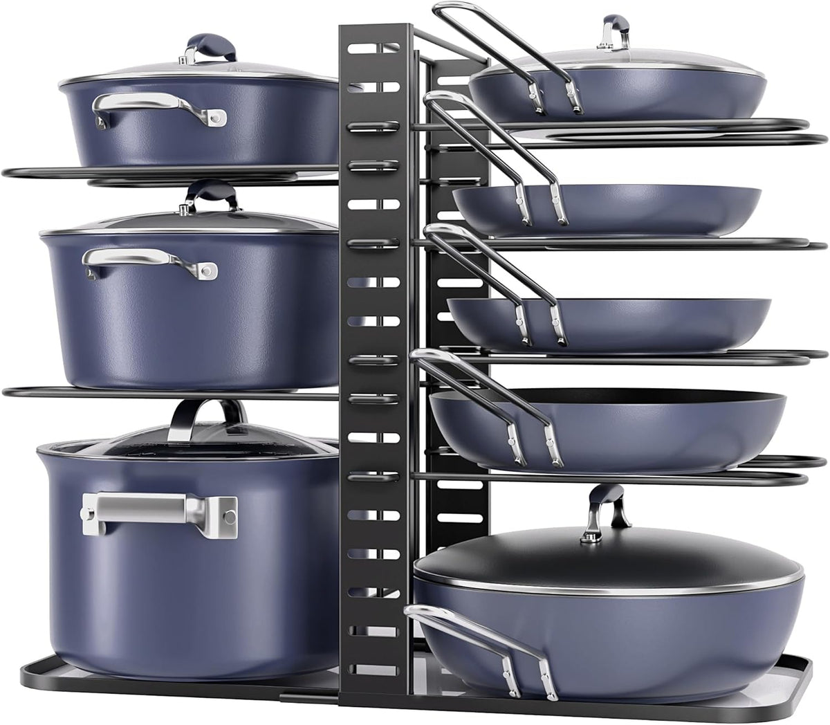 Pots and Pans Organizer Under Cabinet 15.8", 8-Tier Adjustable Black