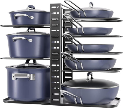 Pots and Pans Organizer Under Cabinet 15.8", 8-Tier Adjustable Black