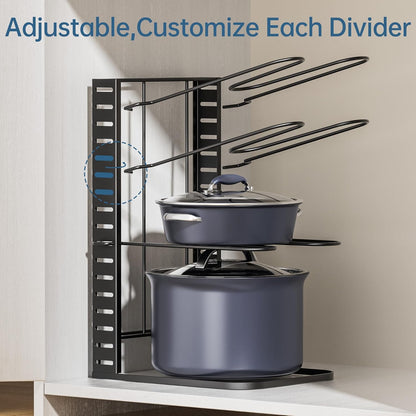 Pots and Pans Organizer Under Cabinet 15.8", 8-Tier Adjustable Black
