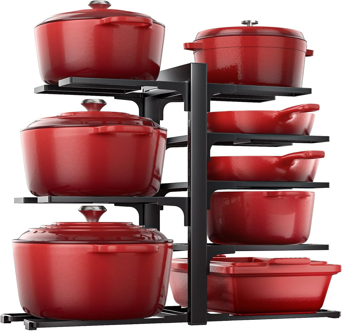 Pots and Pans Organizer Under Cabinet 15.8", 8-Tier Adjustable Black