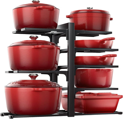 Pots and Pans Organizer Under Cabinet 15.8", 8-Tier Adjustable Black
