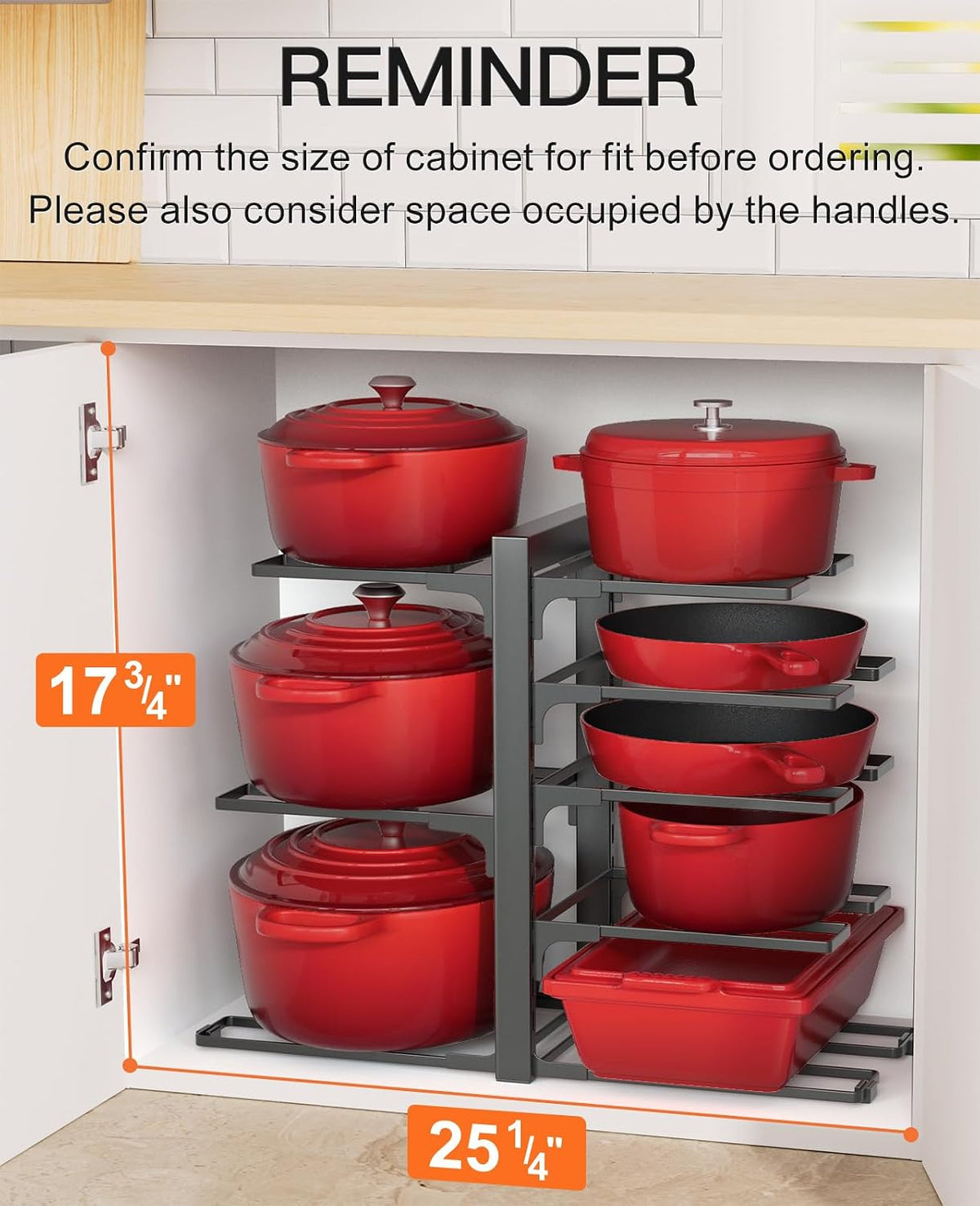 Pots and Pans Organizer Under Cabinet 15.8", 8-Tier Adjustable Black