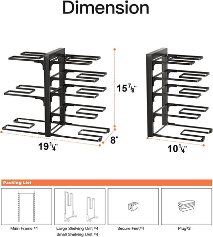 Pots and Pans Organizer Under Cabinet 15.8", 8-Tier Adjustable Black