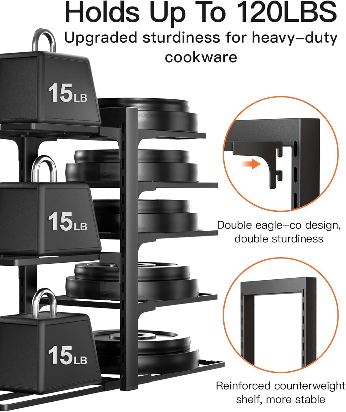 Pots and Pans Organizer Under Cabinet 15.8", 8-Tier Adjustable Black