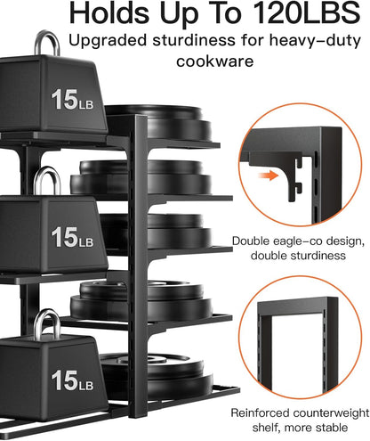 Pots and Pans Organizer Under Cabinet 15.8", 8-Tier Adjustable Black
