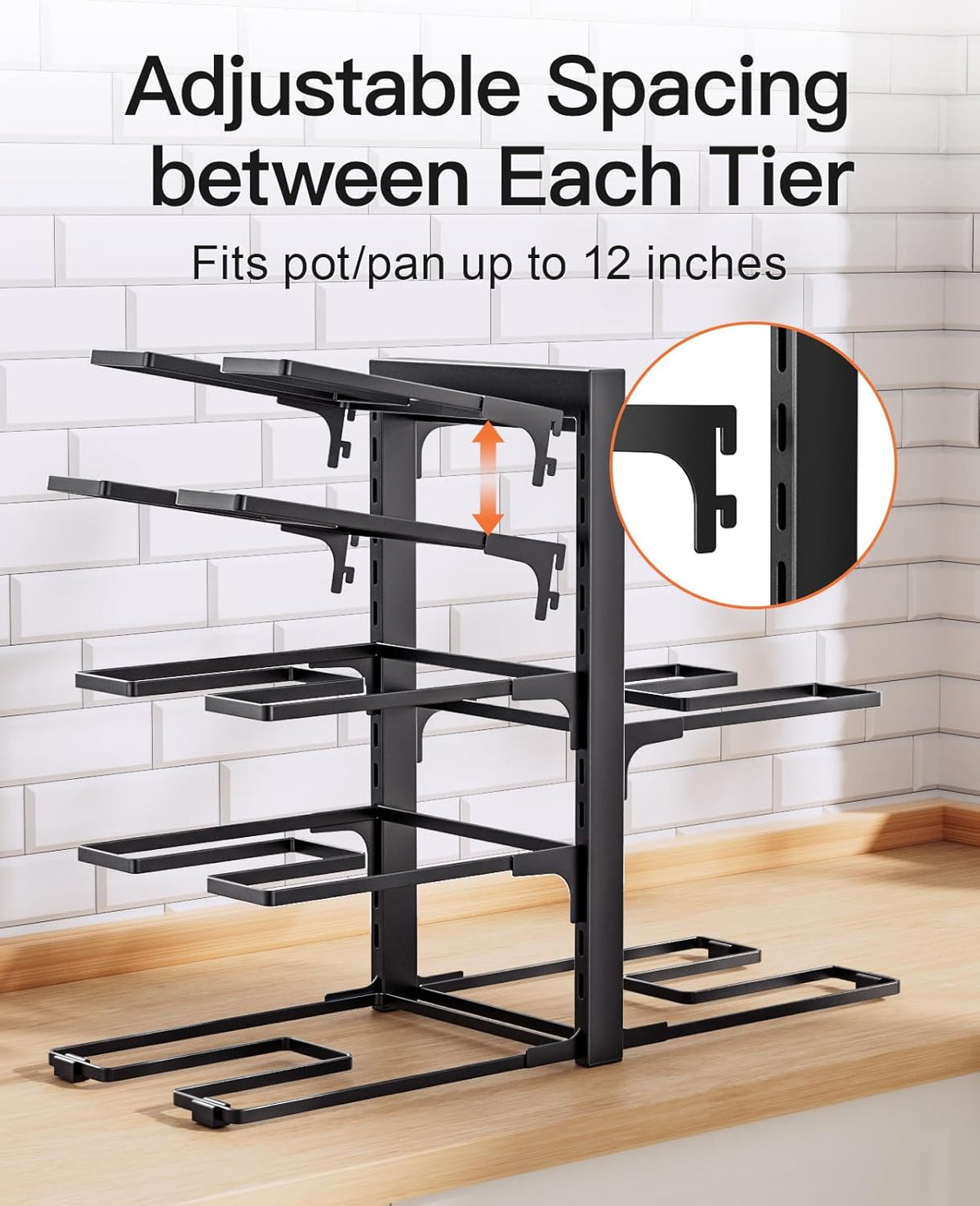 Pots and Pans Organizer Under Cabinet 15.8", 8-Tier Adjustable Black