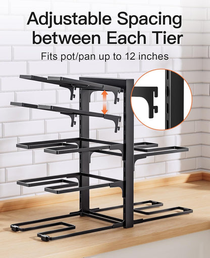 Pots and Pans Organizer Under Cabinet 15.8", 8-Tier Adjustable Black
