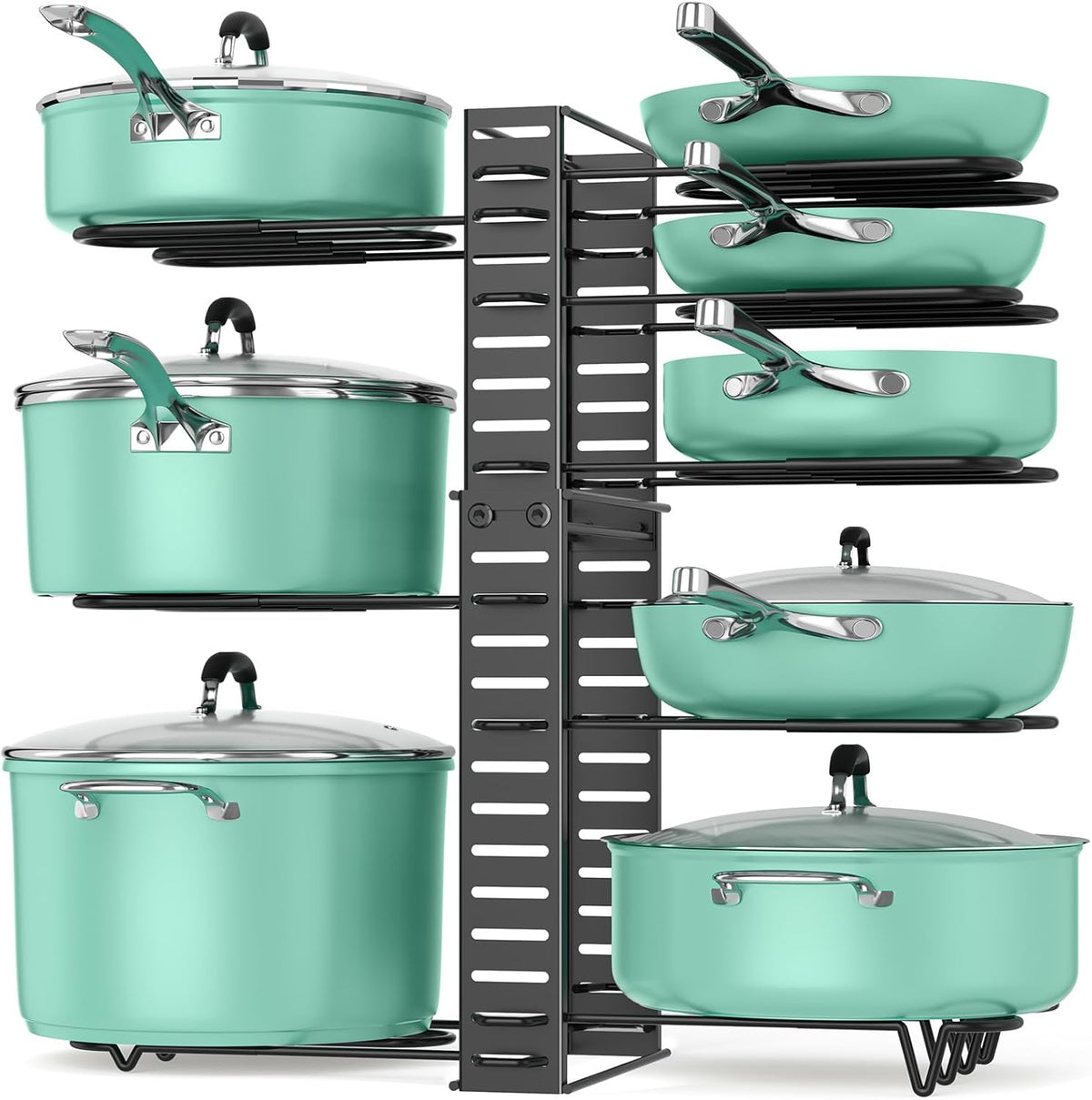 Pots and Pans Organizer Under Cabinet 15.8", 8-Tier Adjustable Black