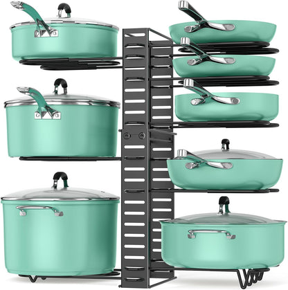 Pots and Pans Organizer Under Cabinet 15.8", 8-Tier Adjustable Black