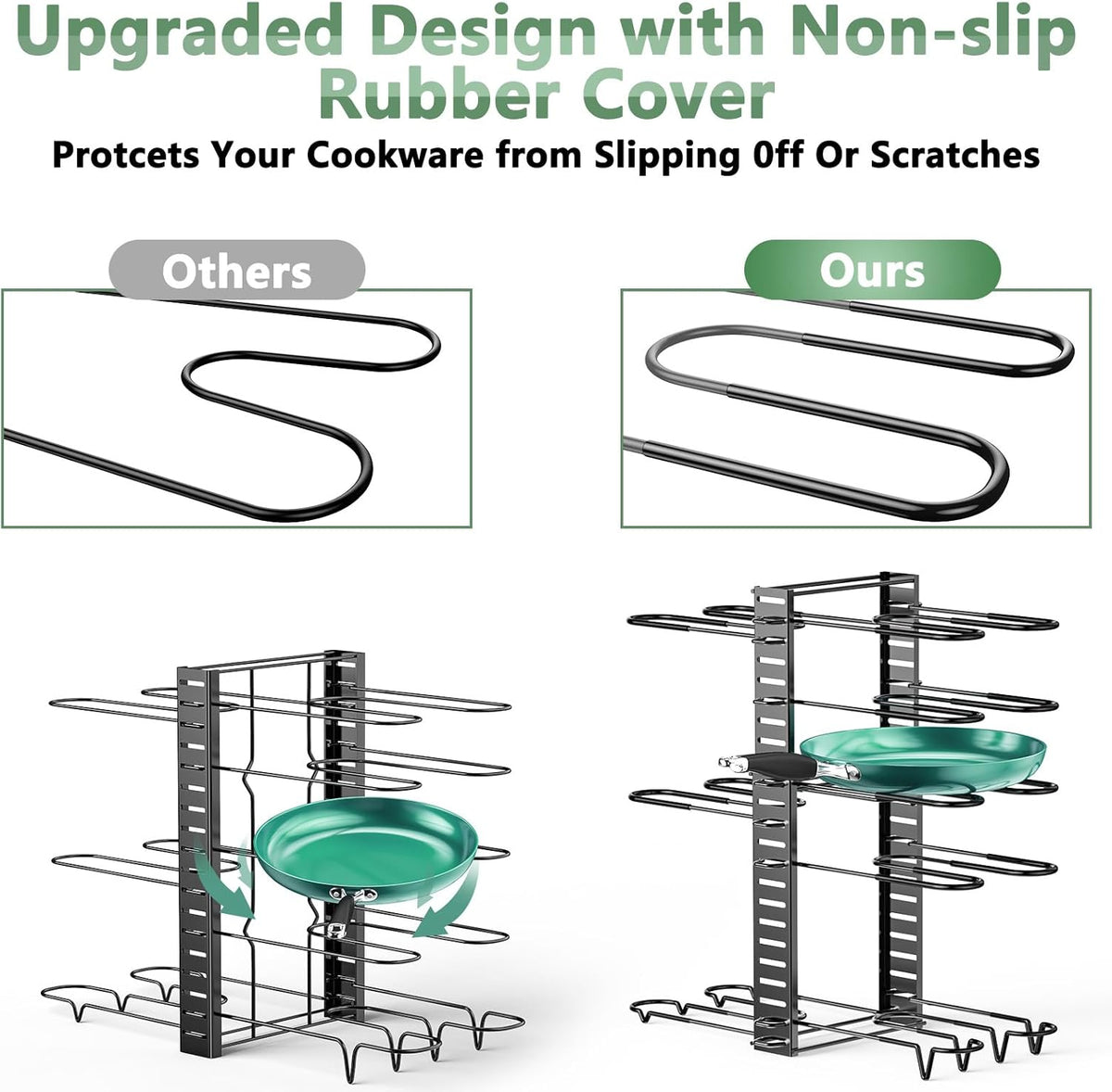 Pots and Pans Organizer Under Cabinet 15.8", 8-Tier Adjustable Black