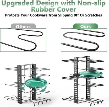 Pots and Pans Organizer Under Cabinet 15.8", 8-Tier Adjustable Black